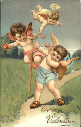 Three Cupid in Meadow Postcard