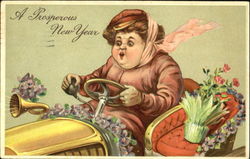 Fat Lady in Car Postcard