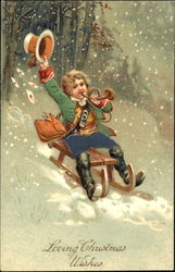 Little boy sledding Postcard