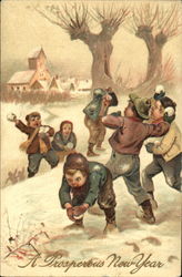 Children Engaged in Snowball Fight Postcard