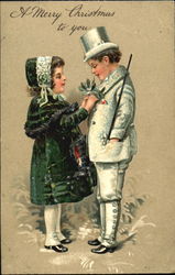 Pinning Mistletoe Children Postcard Postcard