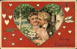 Picture of a couple framed by a heart Couples Postcard Postcard