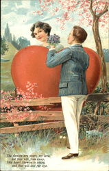 Two lovers with a red heart Couples Postcard Postcard
