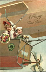Girl and Boy on Zeppelin Postcard