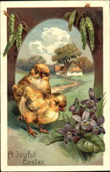 Easter Chicks with Flowers Postcard