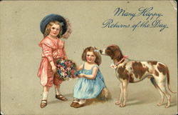 Two children and a dog Postcard