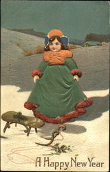 little girl and a sled Postcard