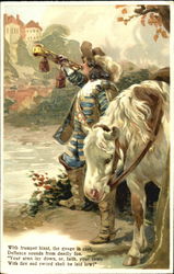 Horse with a man blowing a horn Postcard