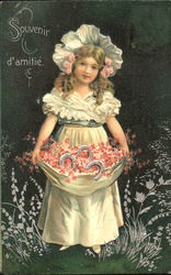 Young Girl Holding a Basket of Flowers Girls Postcard Postcard