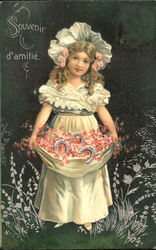 Young Girl Holding a Basket of Flowers Postcard
