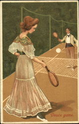 Couple playing Tennis Match Postcard