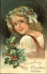 Girl with Holly Children Postcard Postcard