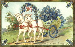 Lambs Pulling Cart With Lambs Postcard Postcard