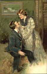 Woman caressing man Postcard