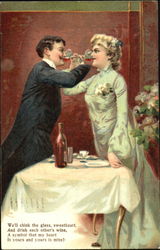 Lovers Drinking Wine Postcard