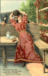 Kissing Couple at Teatime Postcard