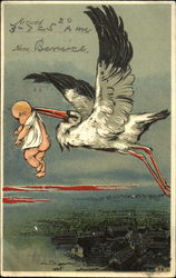 Stork delivering a baby Babies Postcard Postcard