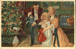 Family around Christmas Tree Postcard