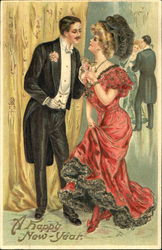 Couple Chats at a New Year's Ball Postcard