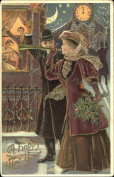 Man and Women Celebrating New Year Postcard