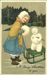 Small Girl in Snow with Sled Small Girl in Snow with Sled