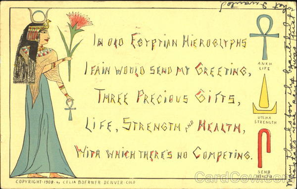 Egyptian woman and 3 Hieroglyphs Comic, Funny