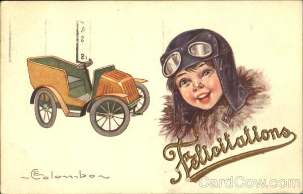 Boy Driver & Car E. Colombo Artist Signed