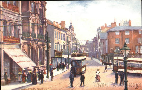 Downtown street with trolly cars Ipswich UK