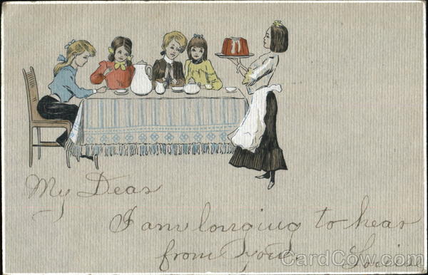 Woman serving cake at dinner table Women