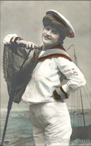 Handcolored photo of young woman in sailor costume