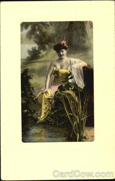 Young Woman SItting on the River Bank Women