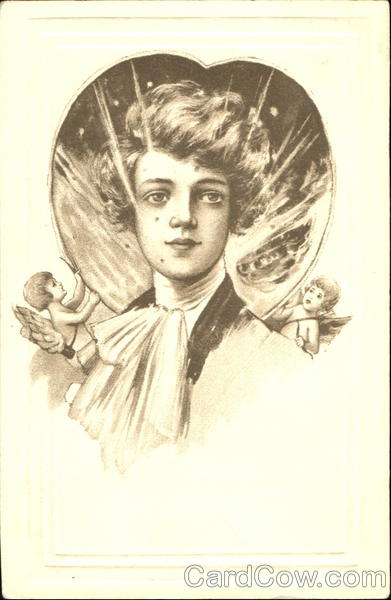 Romantic portait of young woman & cupids Women