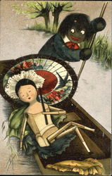 Doll-like Girl in Boat Postcard