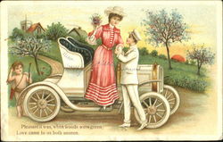 Cupid Finds Couple in Car Postcard Postcard