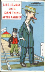 Two Men Walking on Railroad Track Comic, Funny Postcard Postcard