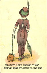 Woman with Open Buttons and Dog Postcard