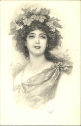Young Woman With Grape Vines in Her Hair Postcard