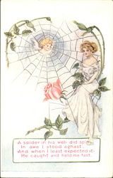 Young Woman Sitting in a Spider's Web Postcard