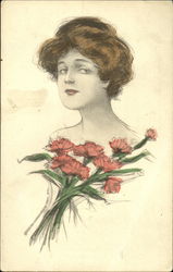 Pretty Woman with Bouquet Postcard
