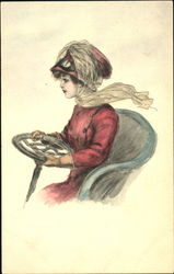Woman in Old-Fashioned Driving Costume Postcard