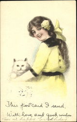 Young Woman With a Cat Postcard