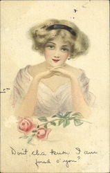 Young Woman With a Rose Postcard