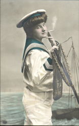 Woman sailor smoking Postcard