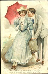 Woman and Man on Beach Postcard