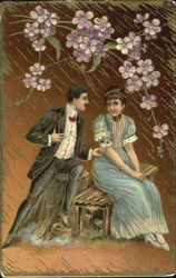 Young Man and Woman Courting Romance & Love Postcard Postcard