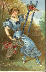 Victorian Girl in Blue Dress Postcard