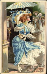 Lady in formal attire with umbrella Postcard