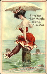 Lady with an umbrella on the water Postcard