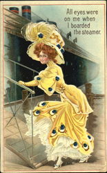 Young Woman Boarding a Ship Postcard