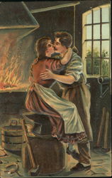 Woman Kissing the Blacksmith Postcard